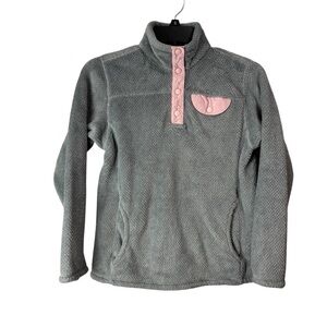 Patagonia soft minky fleece pullover sweatshirt gray pink trim youth large 12